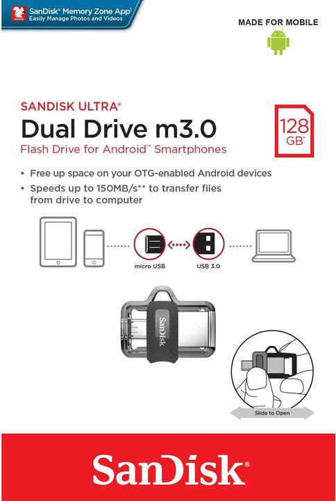 Produktbild SanDisk Ultra Dual Drive M3.0 (128 GB, USB-A, Micro USB)