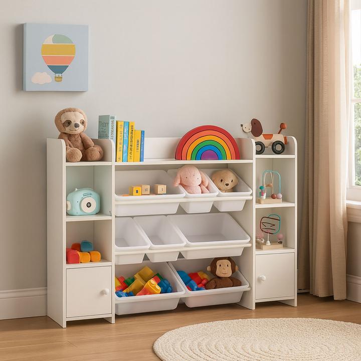 Actual product image Relaxdays - Kinderregal gross mit Boxen, Weiss, 94 x 139 x 30 cm