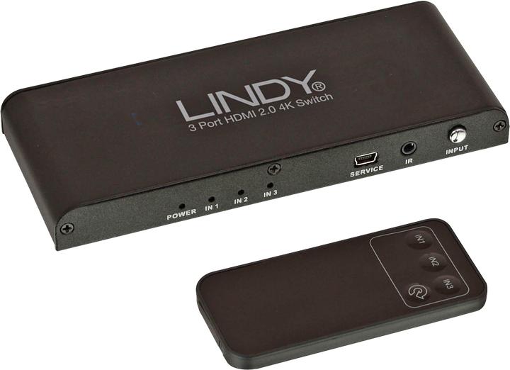 Produktbild Lindy HDMI 2.0 4K UHD Umschalter 3:1. 3D 2160p 60 HDTV bis 4K HDCP 2.2 Kopierschutz