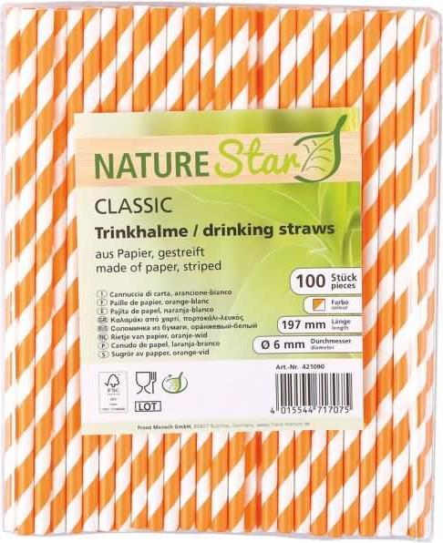 Actual product image Naturestar Paper drinking straws Bio Classic 6x197mm striped orange/white PU=100 pieces (100 x)