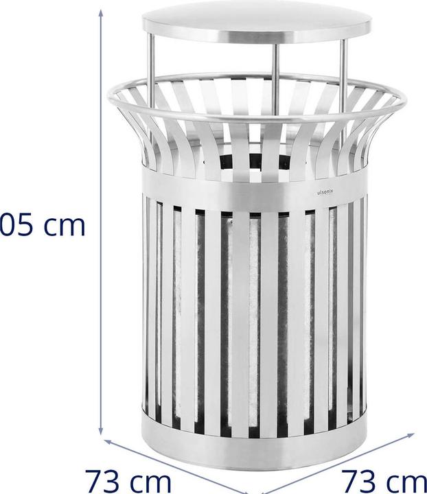 Actual product image Ulsonix Rubbish Bin - round - with roof - stainless steel / galvanised steel - silver (90 l)