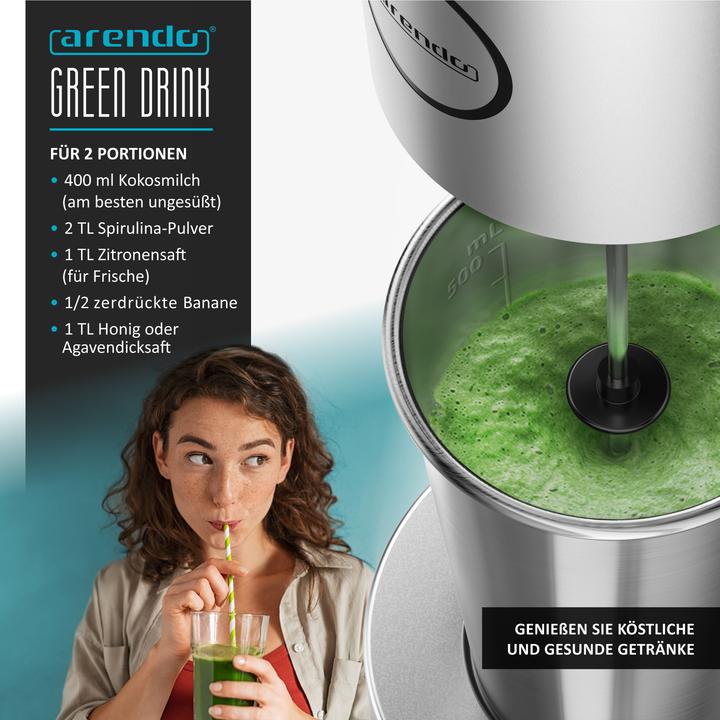 Produktbild Arendo Getränkemixer mit Mixbecher für Protein Shakes oder Cocktails, 22.000 U/min, 500 ml Volumen, chrom (100 W)