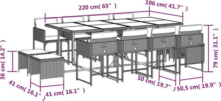 Produktbild vidaXL Garten Essgruppe (220 x 106 x 73 cm)
