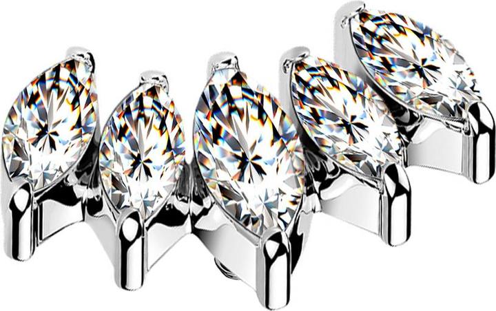 Actual product image Star Piercing Dermal Anchor Fan silver with five crystals silver (without brass, Titanium)
