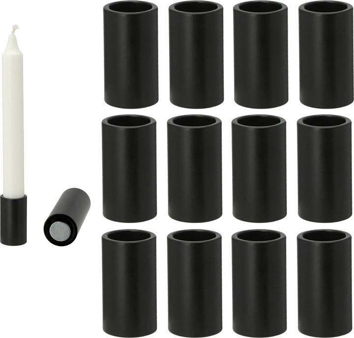 Produktbild Novaliv 12x Stabkerzenhalter magnetisch SCHWARZ 2,8x7,5cm Weihnachten Dekotablett Kerzenständer (Rund)