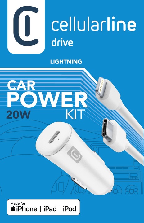 Image du produit Cellularline USB-C Car Charger Kit 20W - USB-C to Lightning - iPhone 8 or later