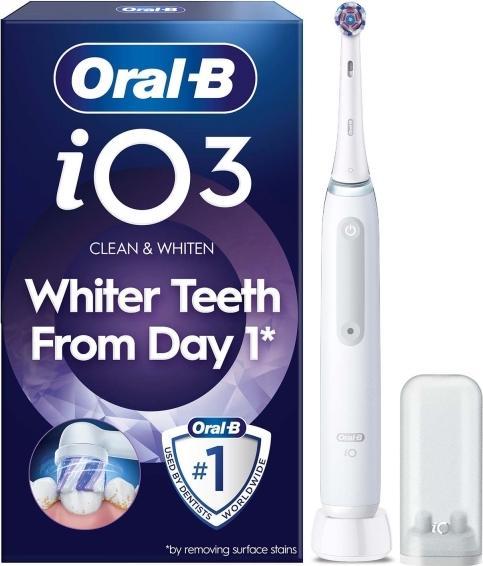 Braun Oral-B iO3 elektrisk tandbørste (hvid) 1 Radiant White tandbørstehoved, holder til børstehoved