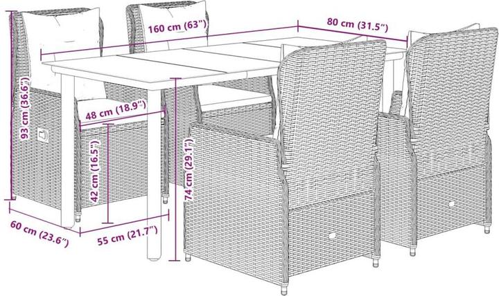 Actual product image vidaXL Garten Essgruppe (160 x 80 x 74 cm)