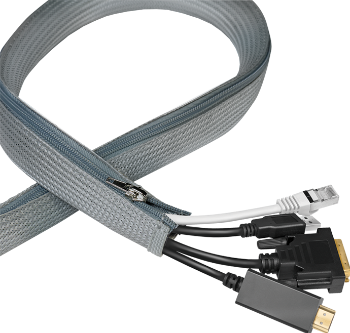 Actual product image LogiLink Cable conduit with zip, 1.0 m, grey made of polyester, abrasion-, tensile- & deformation-resistant (Cable conduit, 100 cm)