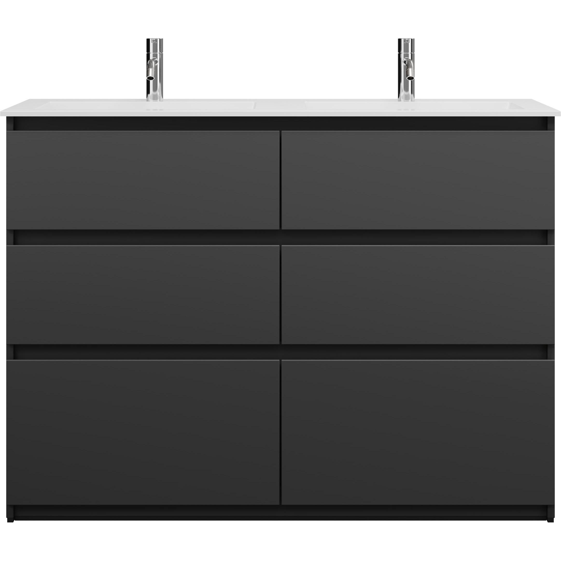 burgbad, Badmöbelset, Lin20 Mineralguss-Doppelwaschtisch Farbe Weiss Matt inklusive Waschtischunterschrank 6 Ausz