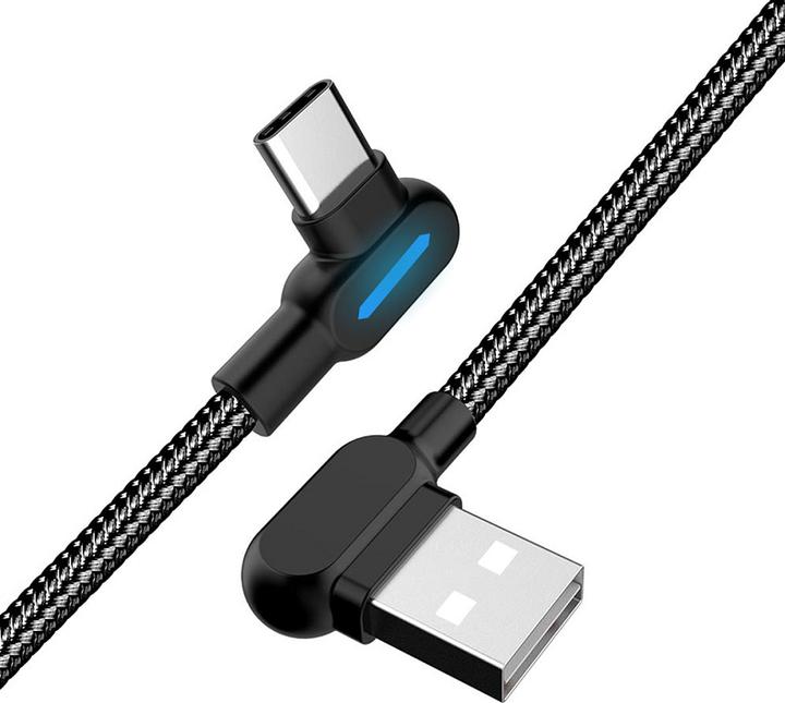 Actual product image SIGN angled USB-C Cable with LED-indicator 5V, 2.1A, 1m - Black (1 m, 12 W)