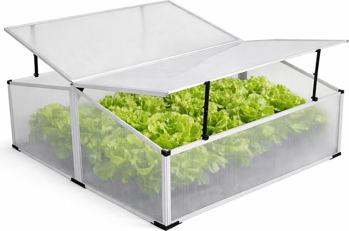 Mojawo Frühbeet mit Doppeldach Gewächshaus Treibhaus Alu 120x100x40/30cm