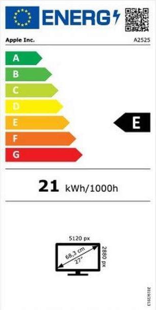 Energie-Label Apple Studio Display Standard (5120 x 2880 Pixel, 27")