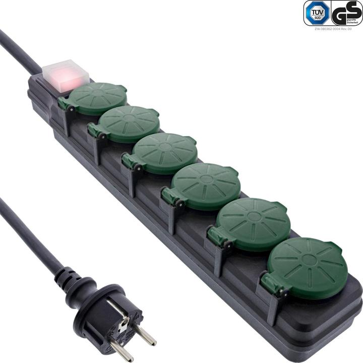 Productafbeelding InLine Stopcontactstrip voor buiten (6 x, CEE 7/3, 3 m)