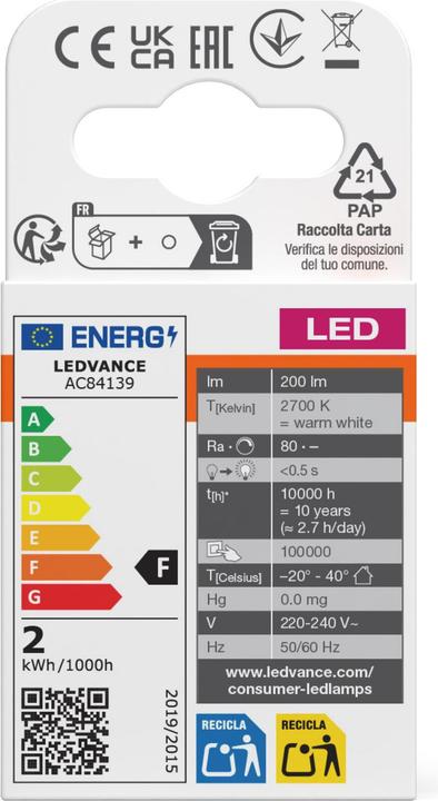 Energie-Label Osram Led Base Pin G9 (G9, 20 W, 200 lm, 3 x, F)