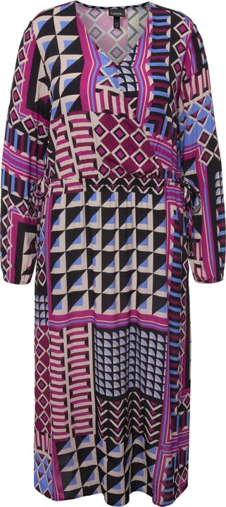 Image du produit Ulla Popken Robe midi avec effet cache-coeur, décolleté en V et manches longues, imprimé patchwork (42, 44)