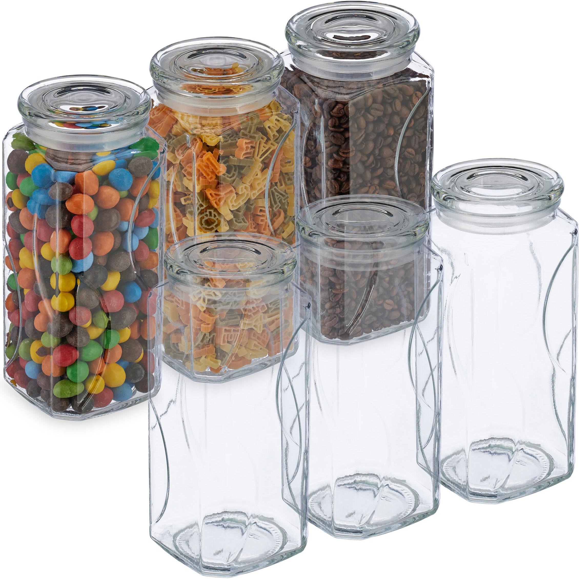 Relaxdays 6x Vorratsglas, Vorratsbehälter, Transparent