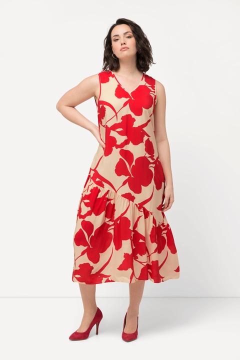 Produktbild Ulla Popken Midikleid, Blüten, A-Linie, V-Ausschnitt, ärmellos (46, 48)