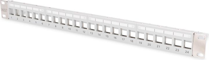 Produktbild Digitus Modular Patch Panel geschirmt 24-port Blank 1HE Rack Mount Farbe Grau transp. Beschriftungsfeld