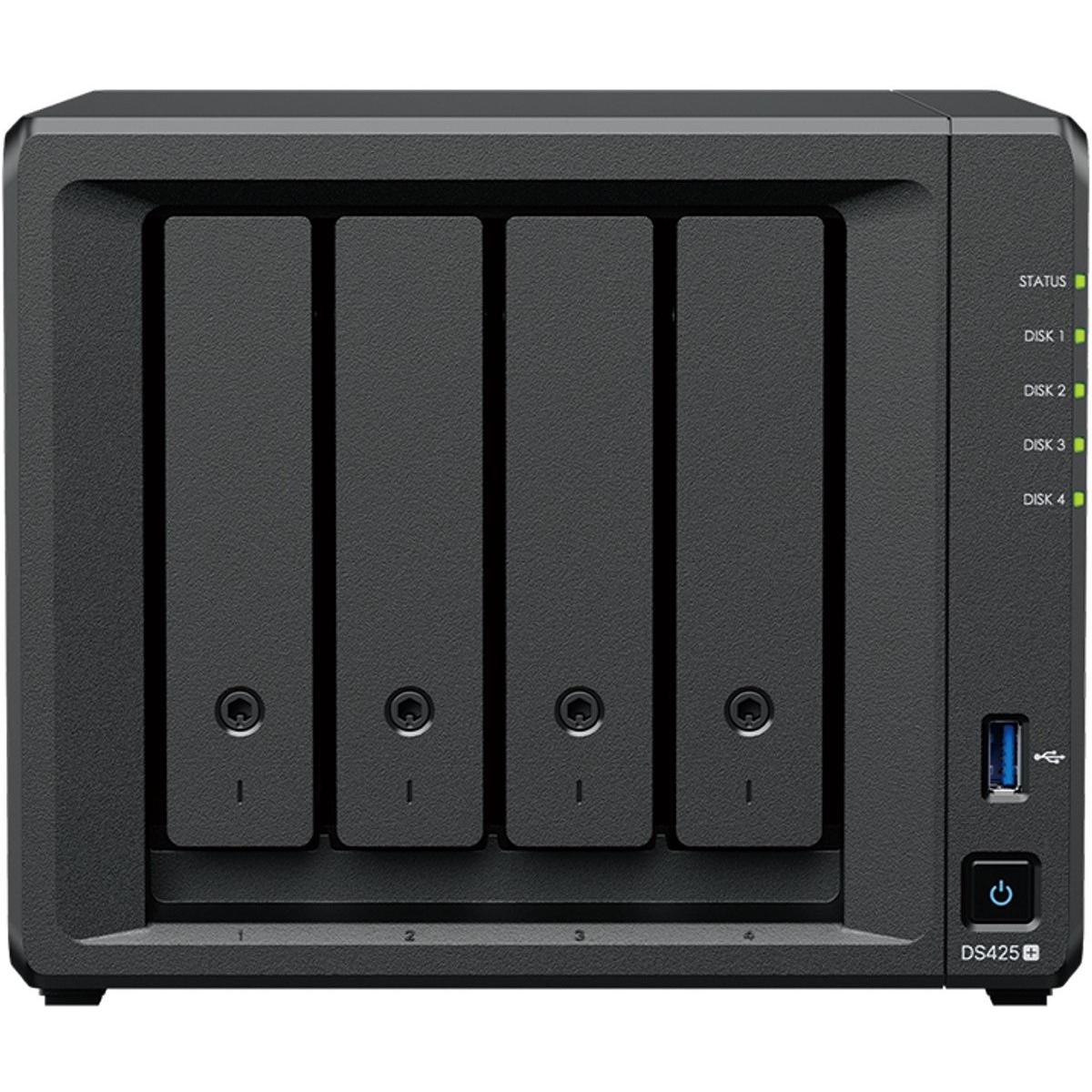 Synology DS425+ 4Bay 24TB NAS met 4x 6TB Plus HDD (4 x 6 TB), NAS, Schwarz