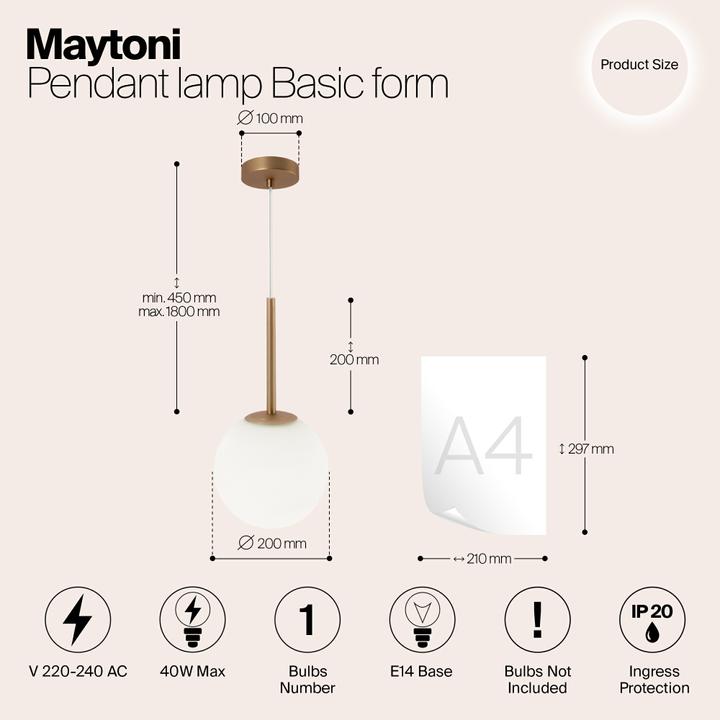 Produktbild Maytoni Basic form Pendelleuchte, Hängeleuchte E14 40cm Gold-Farbe (E14)