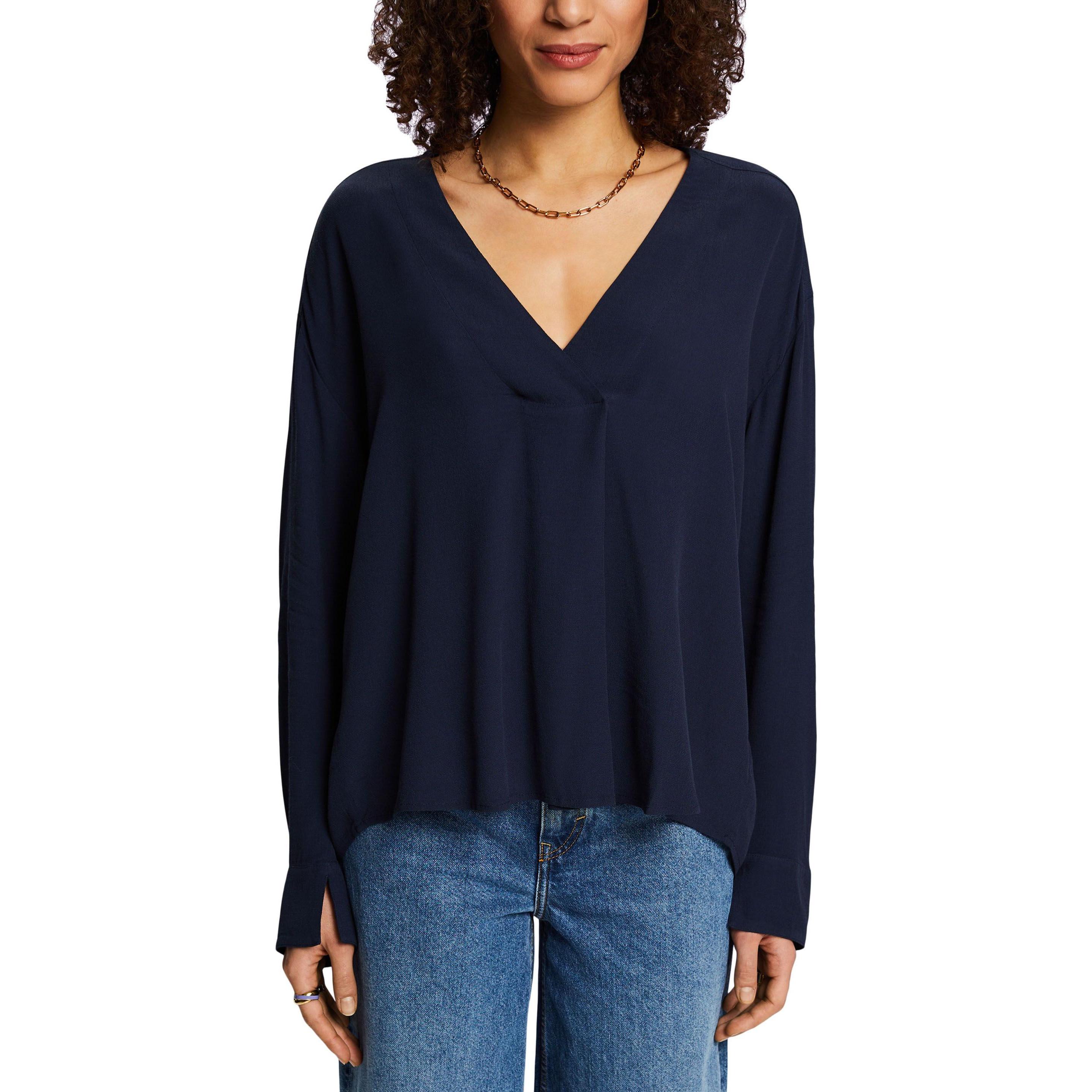 Thumbnail - Esprit, Damen, Bluse, blue mit v-auchnitt eprit, Blau, (S)