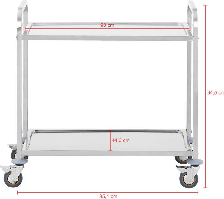 Produktbild Royal Catering Servierwagen Edelstahl Teewagen Küchenwagen Gastro 2 Borde 4 Räder bis 160 KG