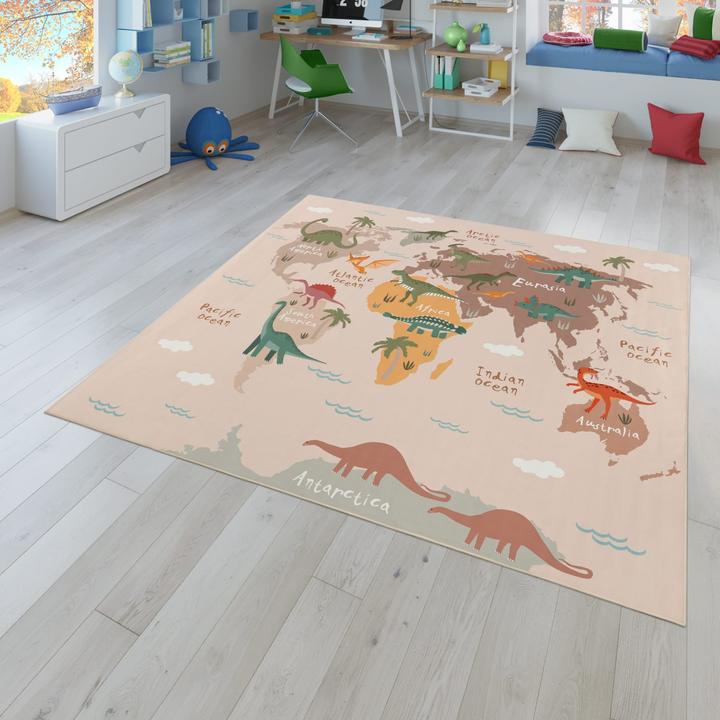 Produktbild TT Home Kinderzimmerteppich Teppich Junge Mädchen Kinderteppich Rutschfest Dinos Erde (200 x 200 cm)
