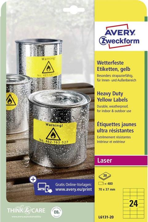 Productafbeelding Avery Etiketten 70 x 37 mm polyesterfolie 480 stuks permanente sal-etiketten, weerbestendig
