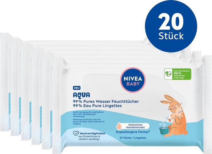 Produktbild NIVEA Multipack Aqua Feuchttücher (20 Stück) (20 x 57 Stk.)