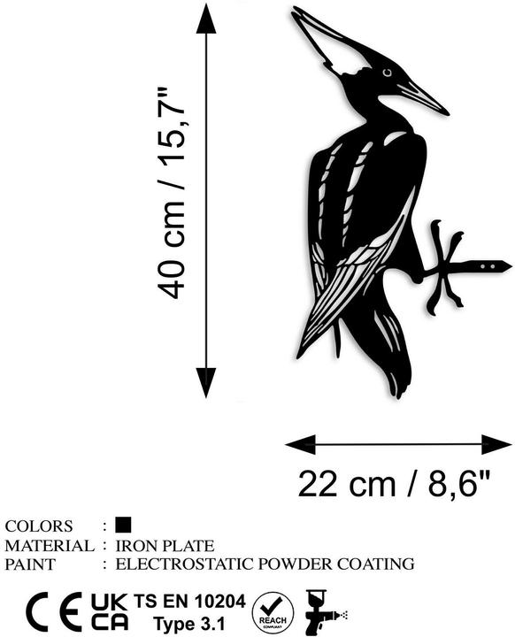 Wallxpert Gartenstecker Vogel auf Zweig 22 x 40 cm