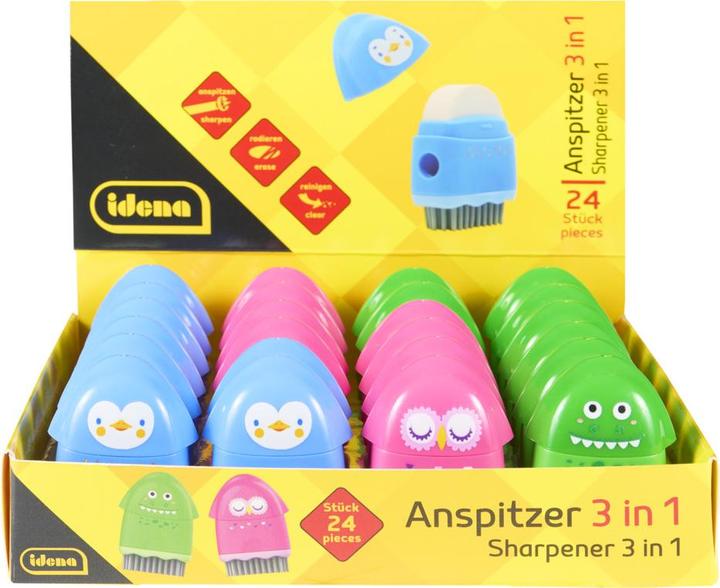 Actual product image Idena Anspitzer 3in1 mit Radierer und Bürste 3fach sortiert