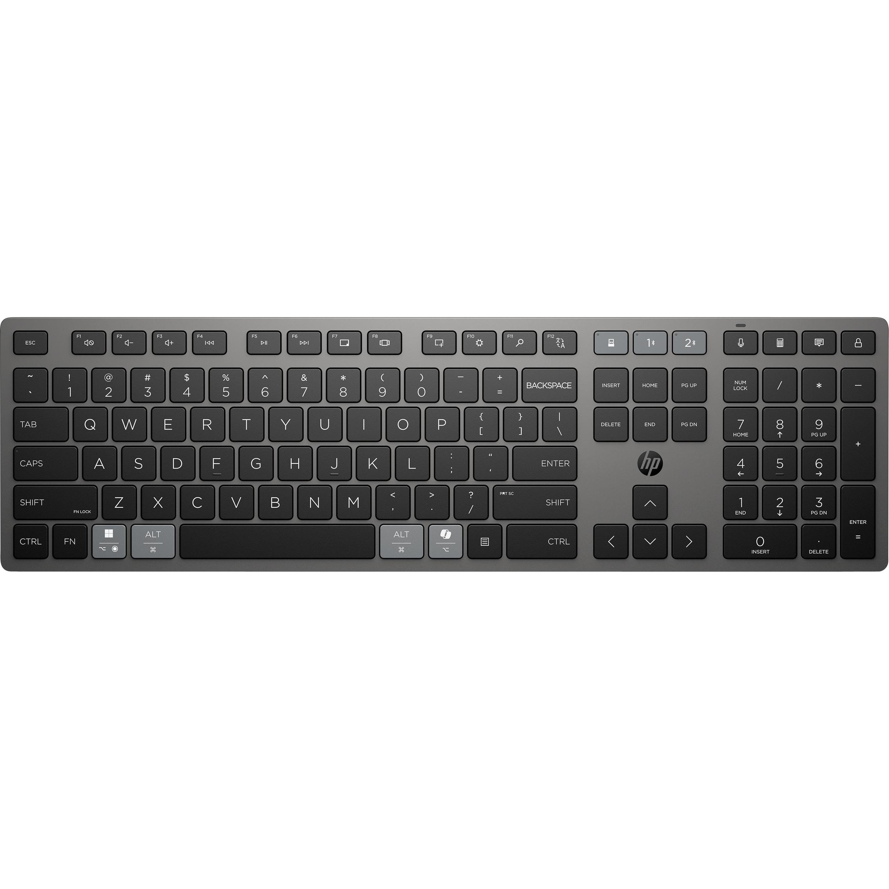 HP 720 Dual-Mode Rechargeable Wireless Keyboard-GR (P) (DE, Kabellos), Tastatur, Schwarz