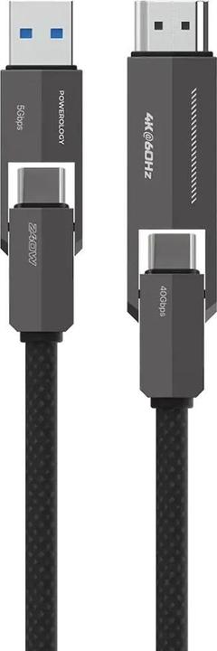 Powerology 4 IN 1 USB-C zu HDMI zu USB-C Kabel- Schwarz (1.20 m, USB 4.0, 240 W)