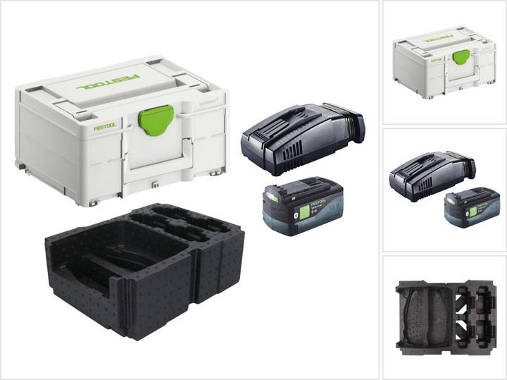 1x Festool BP 18 Li 5,0 ASI EU Akkupack 18 V 5,0 Ah ( 577660 ), 1x Festool SCA 16 Schnellladegerät 10,8 V - 18 V ( 576953 ), 1x Festool Systainer SYS3 M 187 ( 204842 ), passende Einlage
