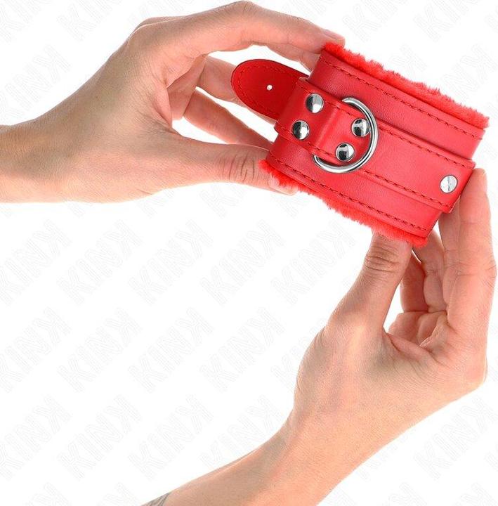 Image du produit Kink Menottes en fourrure rouge avec poignée rouge réglables 17-29 CM X 6 CM