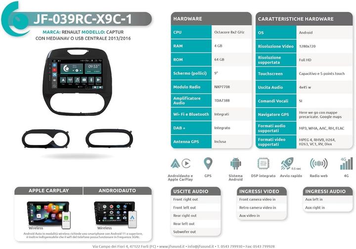 Produktbild JFSound Renault Captur 2013-2016 Android GPS Bluetooth WiFi USB DAB+ Touchscreen Carplay Android Auto