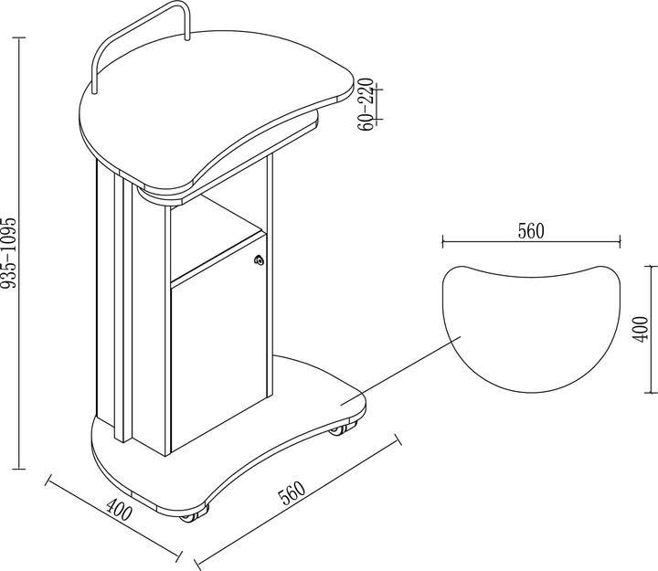 Productafbeelding VCM Staande lessenaar Komil met zwenkwieltjes (56 x 41 x 93 cm)