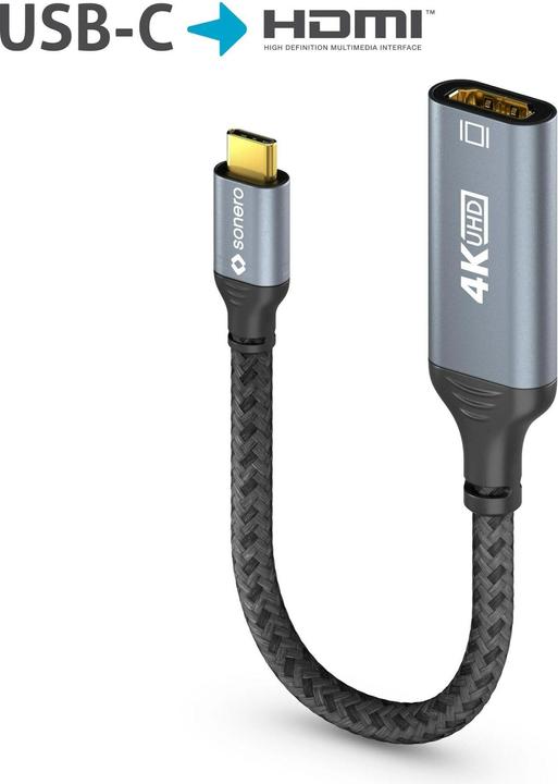 Produktbild Sonero USB-C/HDMI-Adapter, 4K60, 18Gbps, Stecker/Buchse, grau/schwarz, 10 cm (HDMI, 15 cm)