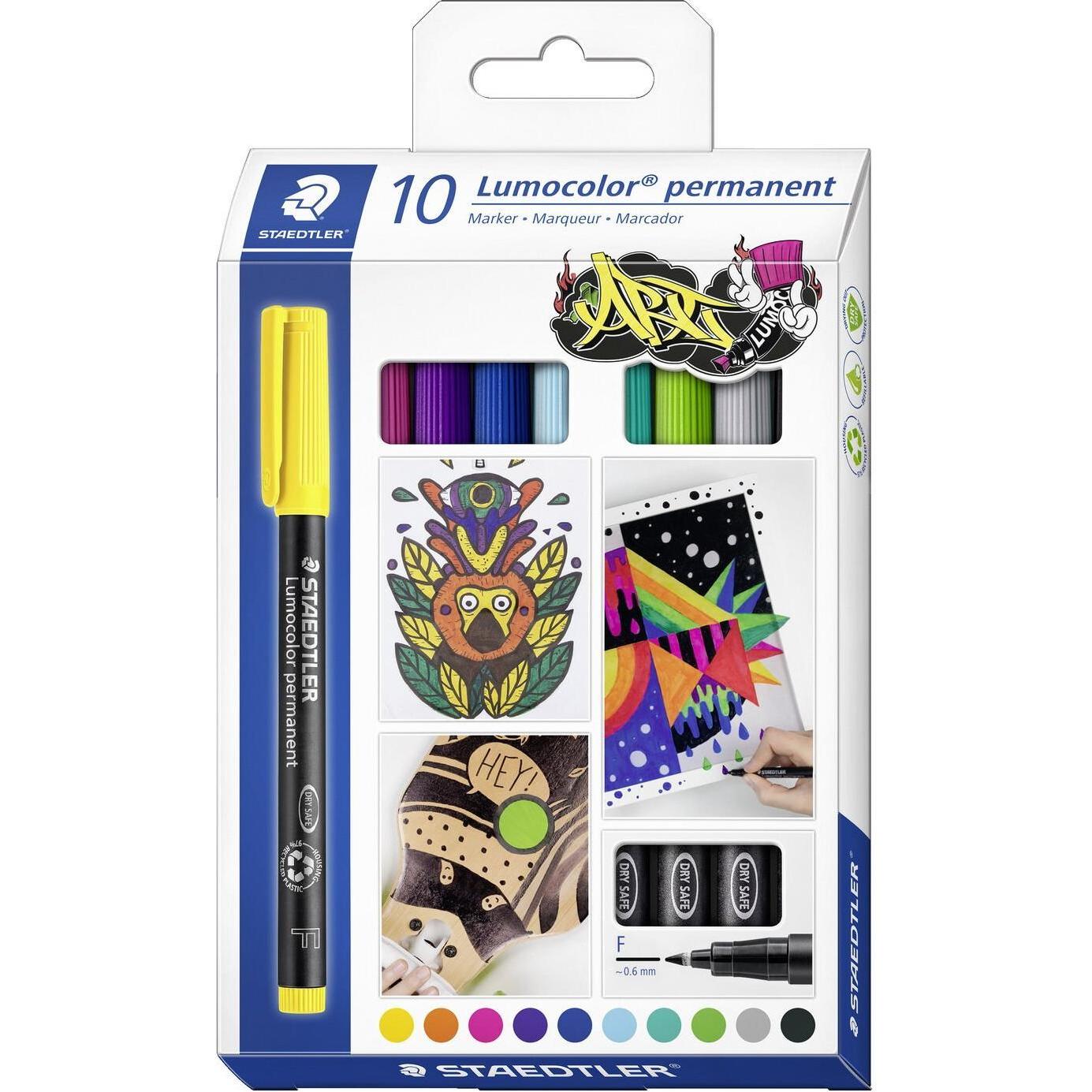 Staedtler, Marker, Lumocolor permanent Universalstift 318, F, Kartonetui mit 10 Stück, sortiert (Farbig sortiert, 0.60 m...
