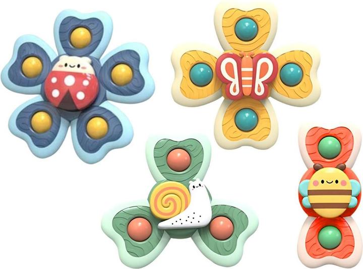 Hermex 4er-Set Saugnapf-Kreisel Badespielzeug Fidget Spinner Babyspielzeug