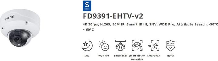Immagine prodotto Vivotek SUPREME FD9391-EHTV-v2 Telecamera IP a cupola fissa, 8MP, IR, per esterni, 3,9-10mm (3840 x 2160 pixel)