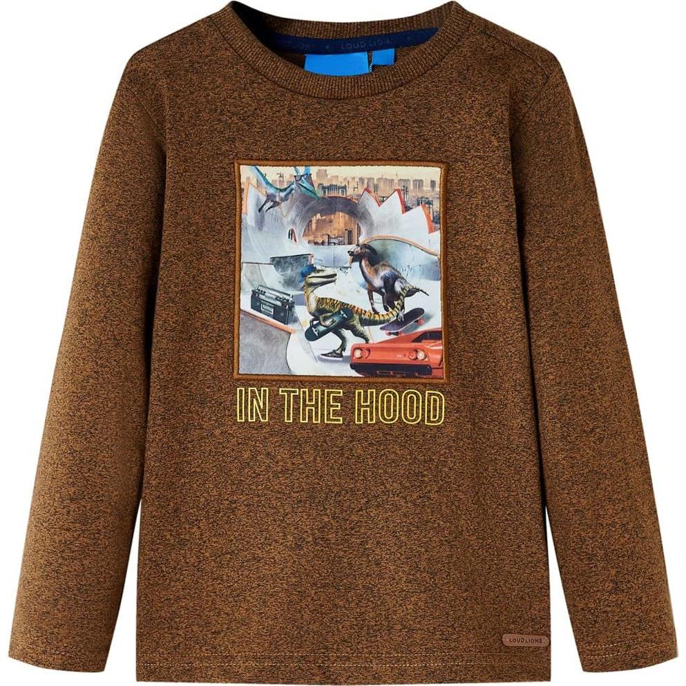 VidaXL, Jungen, Shirt, Kinder-Langarmshirt Cognac Melange 116,Material: 50, Braun, (116)