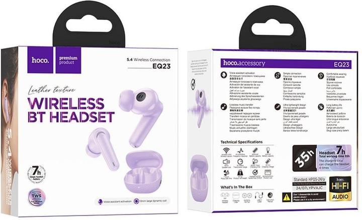 Actual product image Hoco Wireless headphones wireless earphones bluetooth TWS EQ23 purple (7 h, Wireless)