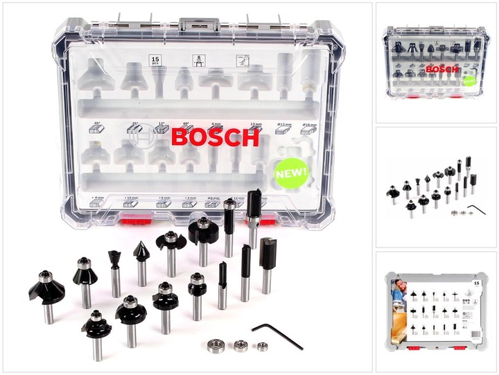 Image du produit Bosch Professional Zubehör Jeu de 15 fraises, queue de 8 mm pour fraiseuses à main
