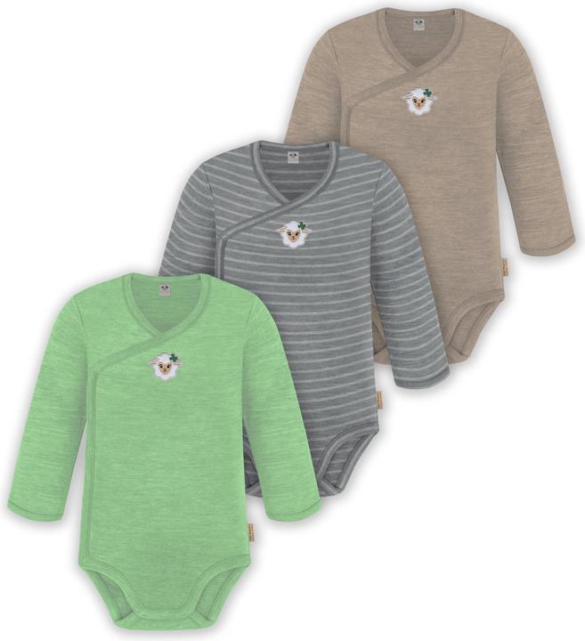 Actual product image Normani 3-pack baby merino long sleeve wrap bodysuit for boy and girl - 9355 (86)