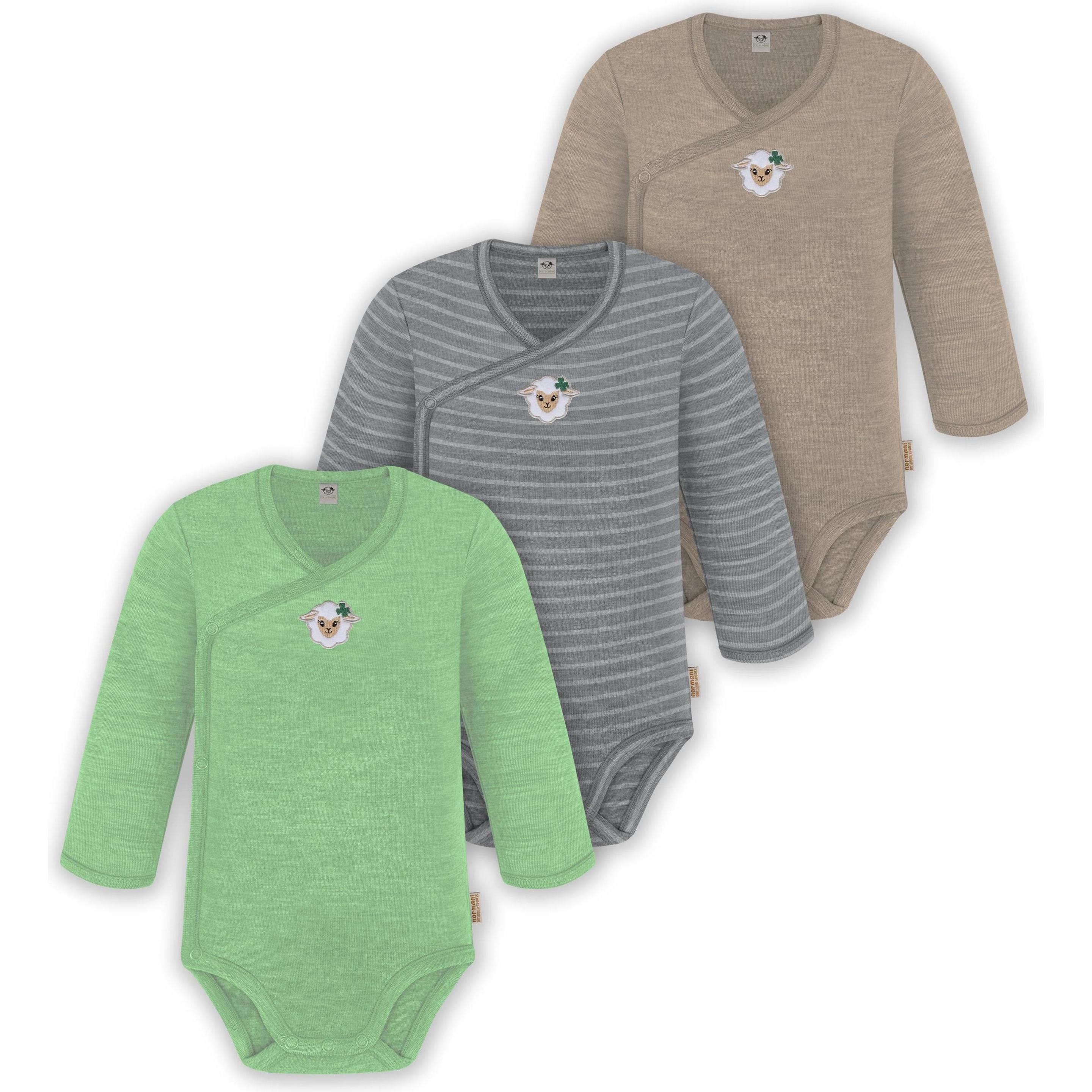 Thumbnail - Normani, Herren, Body, 3er Pack Baby Merino Langarm Wickelbody für Junge und Mädchen - 9355, Beige, (50)