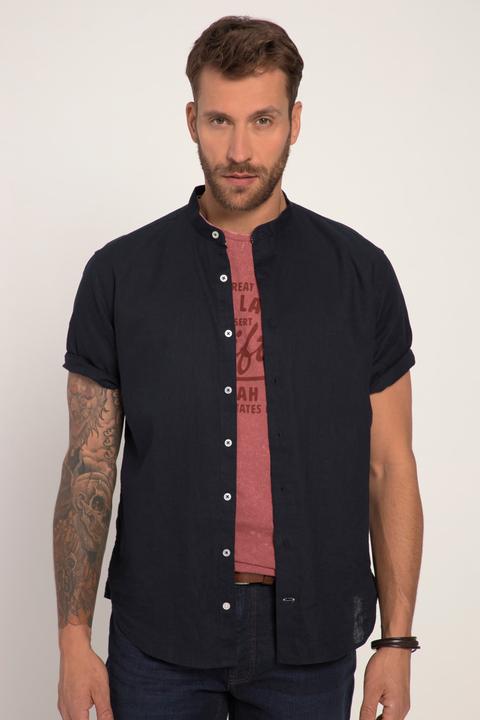 Actual product image JP1880 Shirt, short-sleeved, linen blend, stand-up collar, modern fit (L)