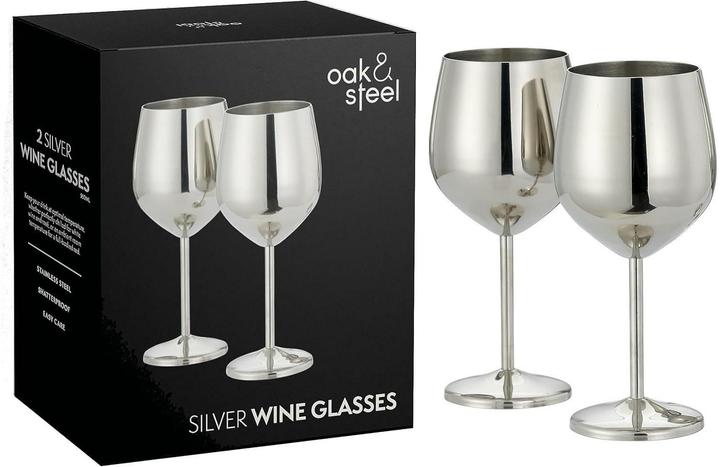 Immagine prodotto Oak & Steel Set di 2 bicchieri da vino in acciaio inossidabile (50 cl, 2 Occhiali, Set di bicchieri da vino)
