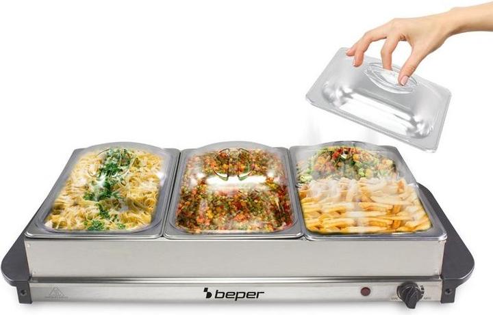 Beper P101tem002 Buffet Warmer with 4 Removable Trays and Hot Plate Base